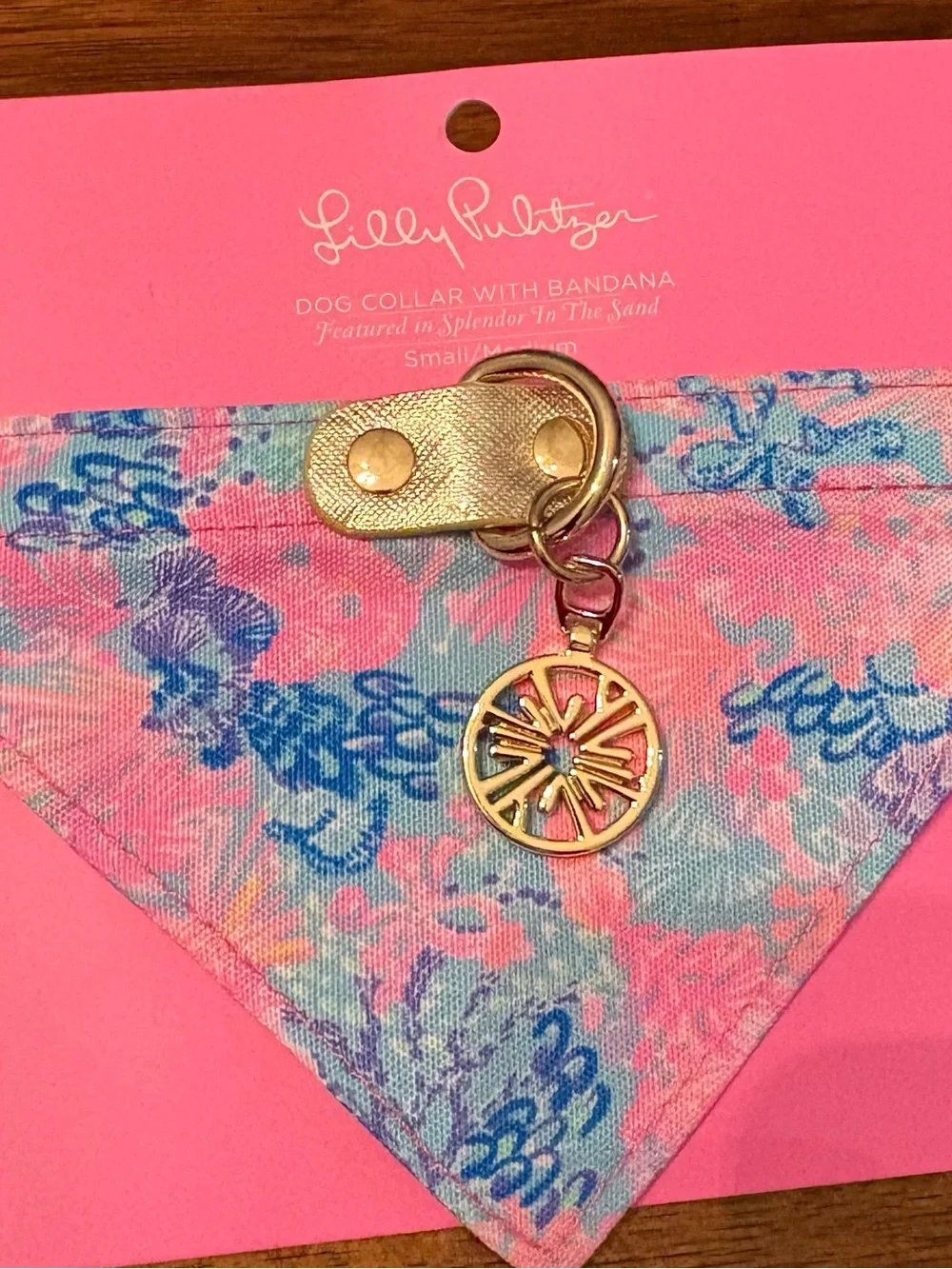 Lilly Pulitzer Pink & Blue Floral Bandana Dog Collar with Gold Charm